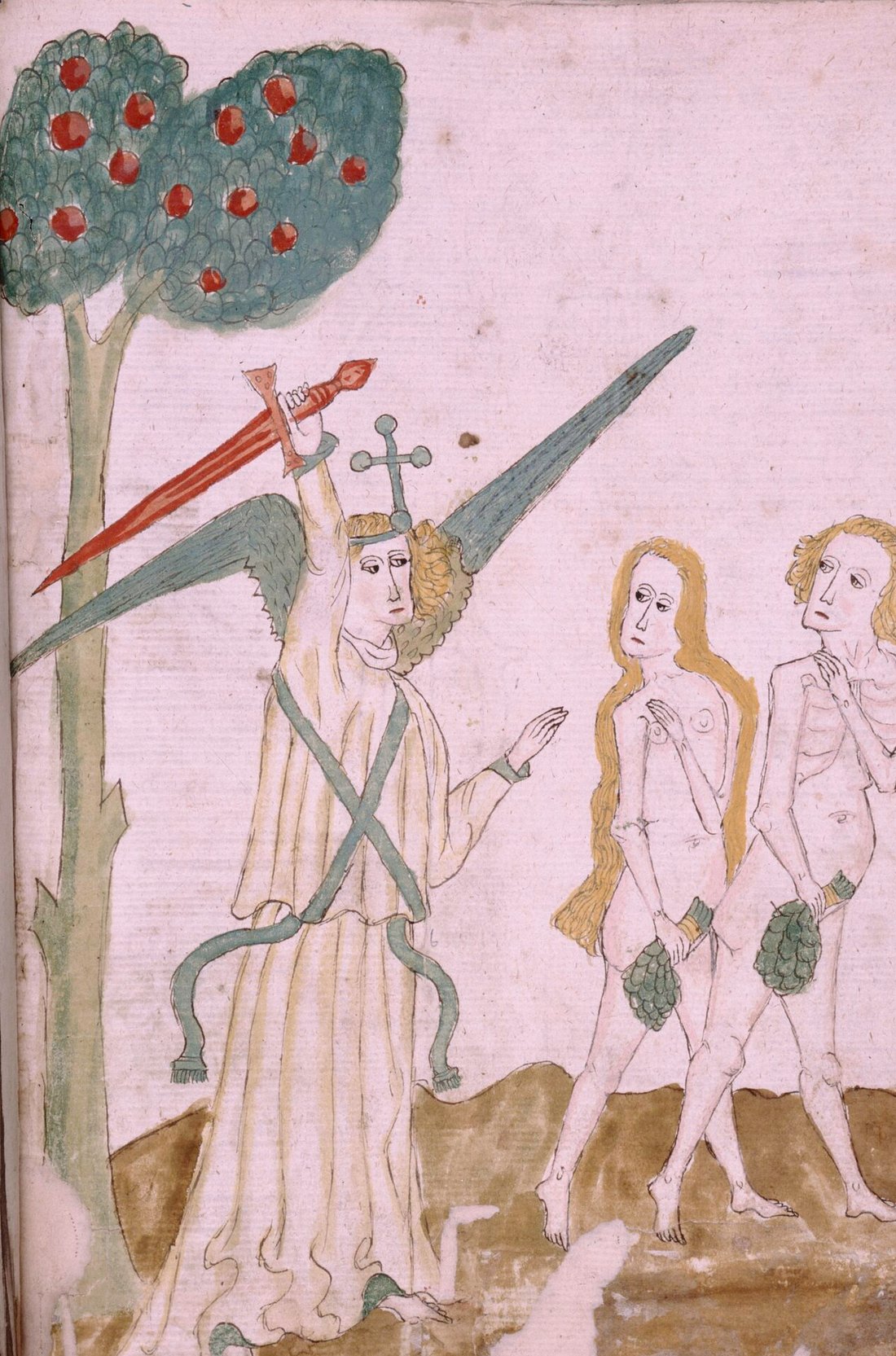 Illuminated manuscript miniature of the Expulsion from Eden