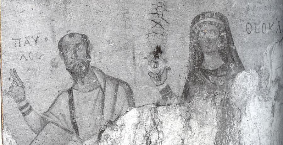 Sixth-century fresco of the apostle Paul and Thecla, from the Cave of St. Paul at Ephesus