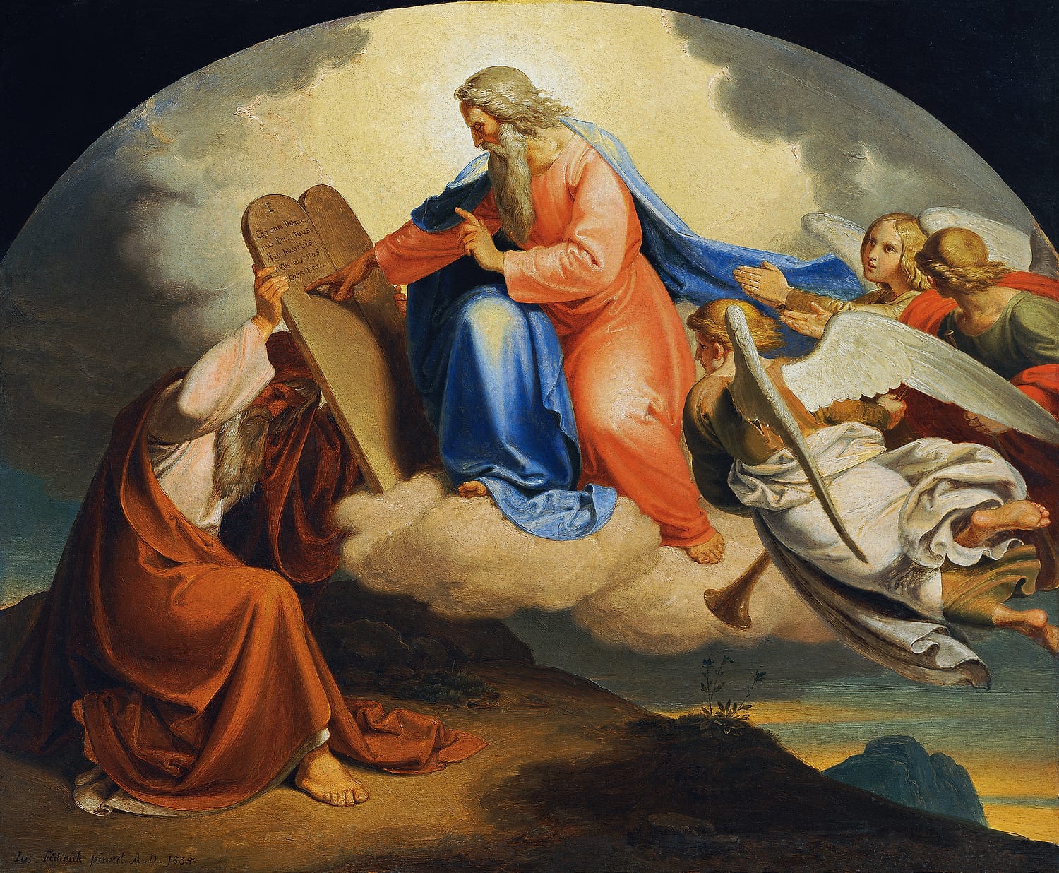 Moses receiving the tablets of the law on Mount Sinai